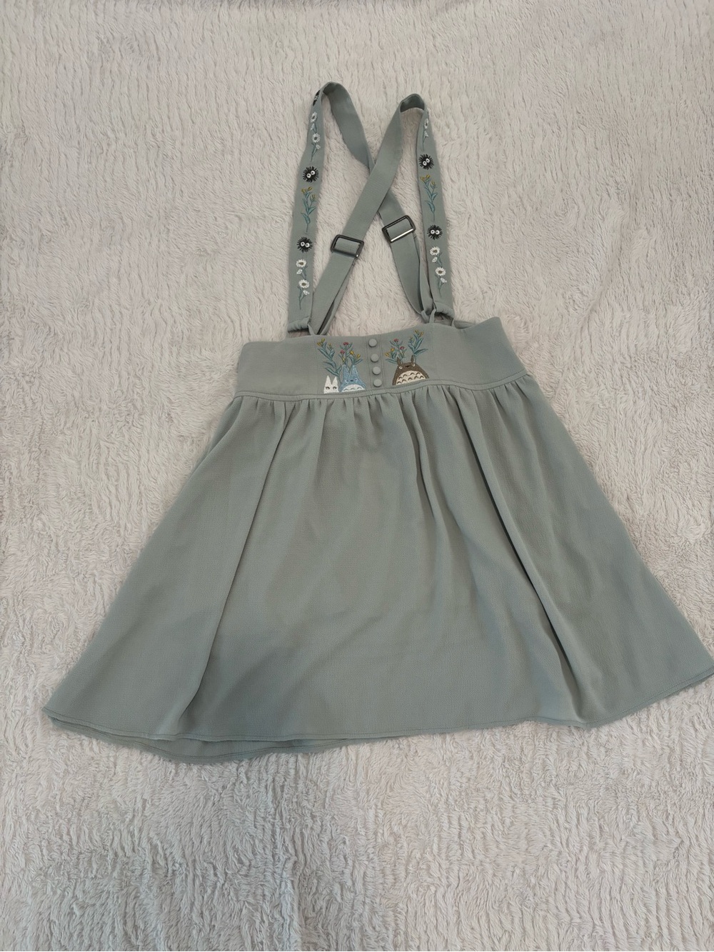 Sage Green My Neighbor Totoro Embroidered Suspender Skirt